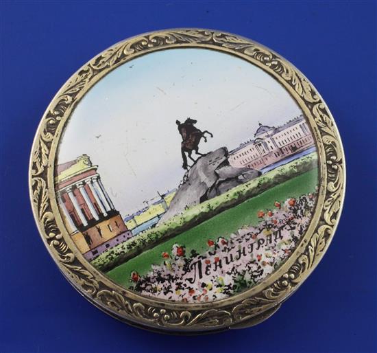 A 20th century Latvian 875 standard silver gilt and enamel circular compact, 2.75in.